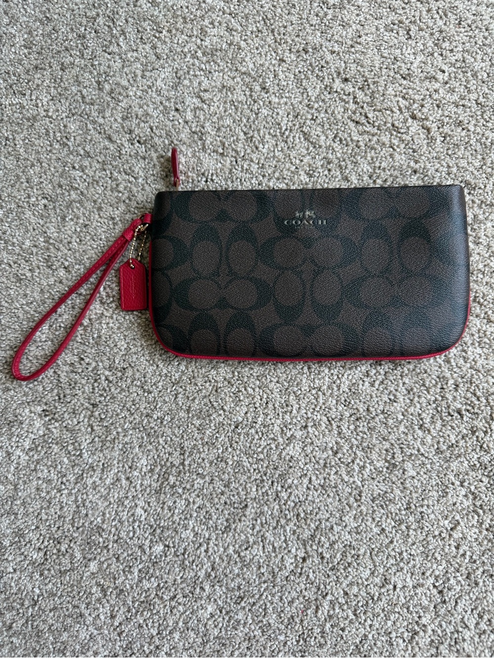 Coach Large Signature Wristlet – Brown & Red | F65748 | NWOT